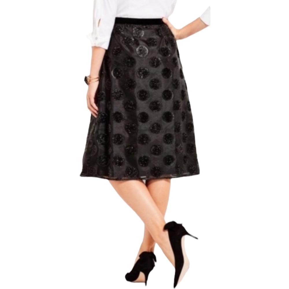 NWT RSVP by Talbots black A-line midi skirt with textured polka dots, Sz 4 - Picture 2 of 14